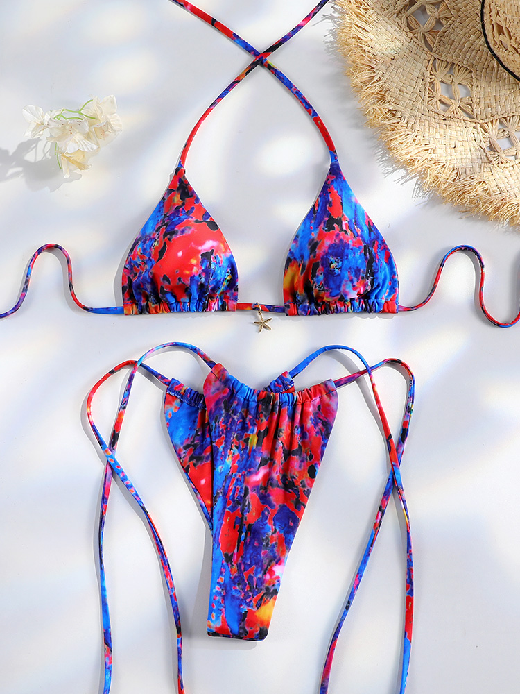 タイダイマイクロ 2026 ビキニ Tバック水着ヒトデペンダント女性の水着ビキニセットブラジル水着折り目ビーチウェア