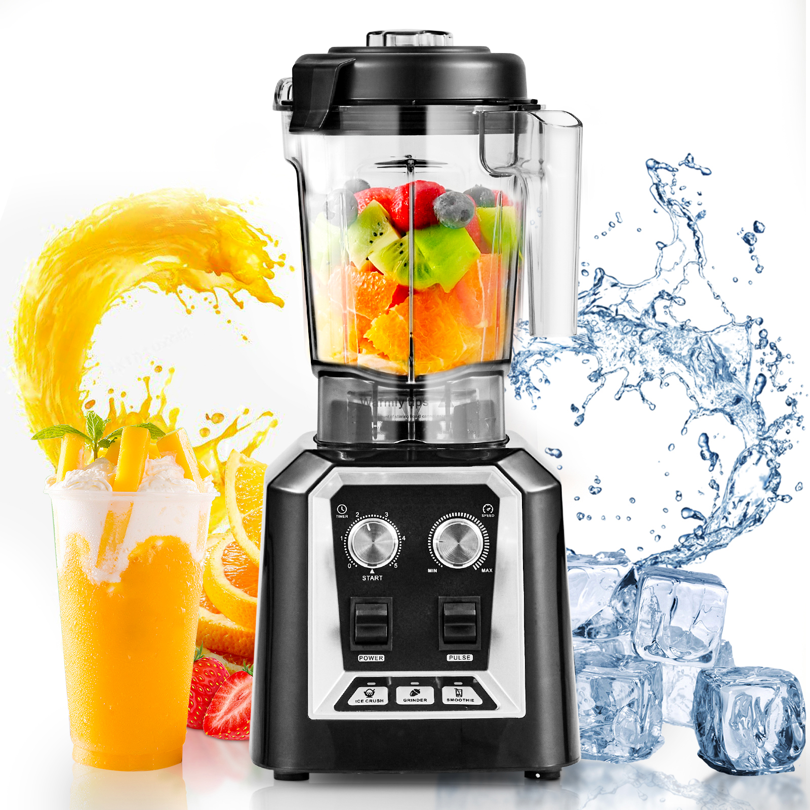 SucceBuy 2L スムージーブレンダー プロフェッショナル カウンタートップ フルーツフードプロセッサー ミキサーメーカー ステンレススチール付き 家庭用キッチンバー用