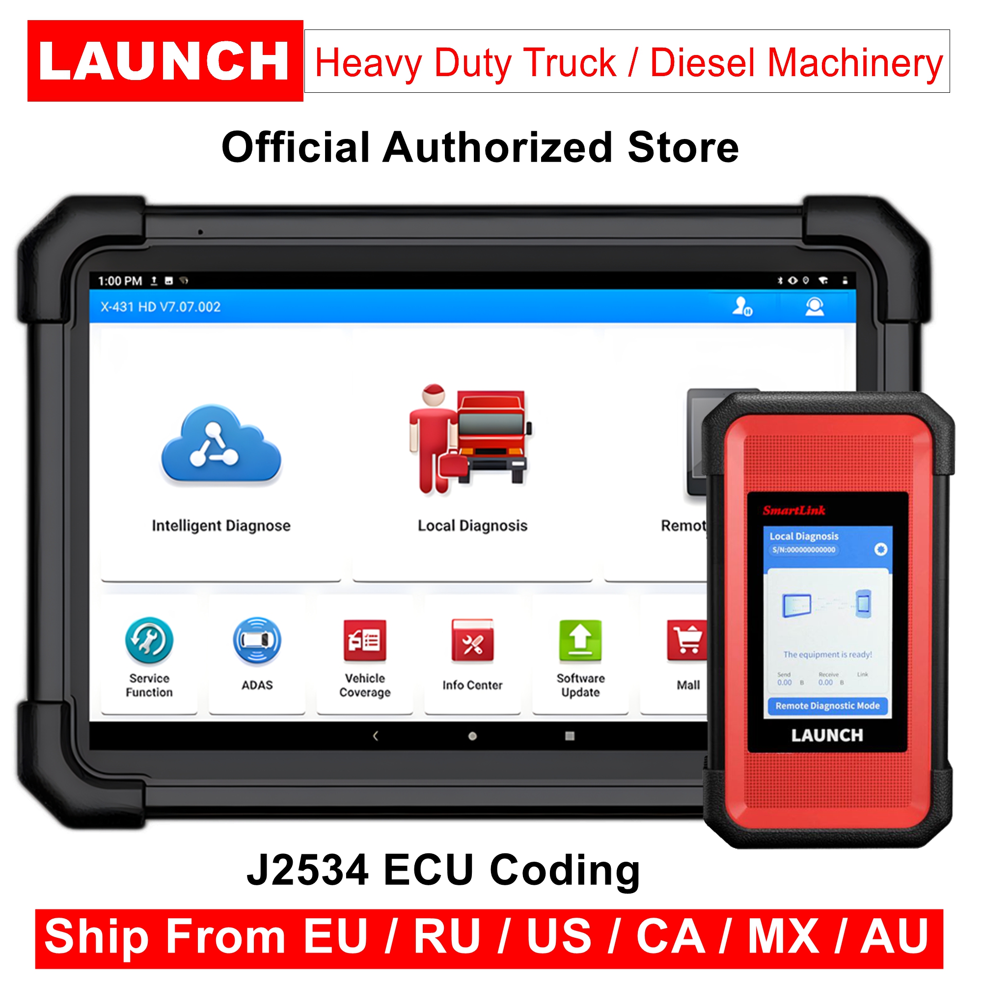 LAUNCH X431 V SmartLink HD 大型トラック 診断スキャナ ディーゼル機械 DPF 再生インジェクターコーディング 速度制限の調整