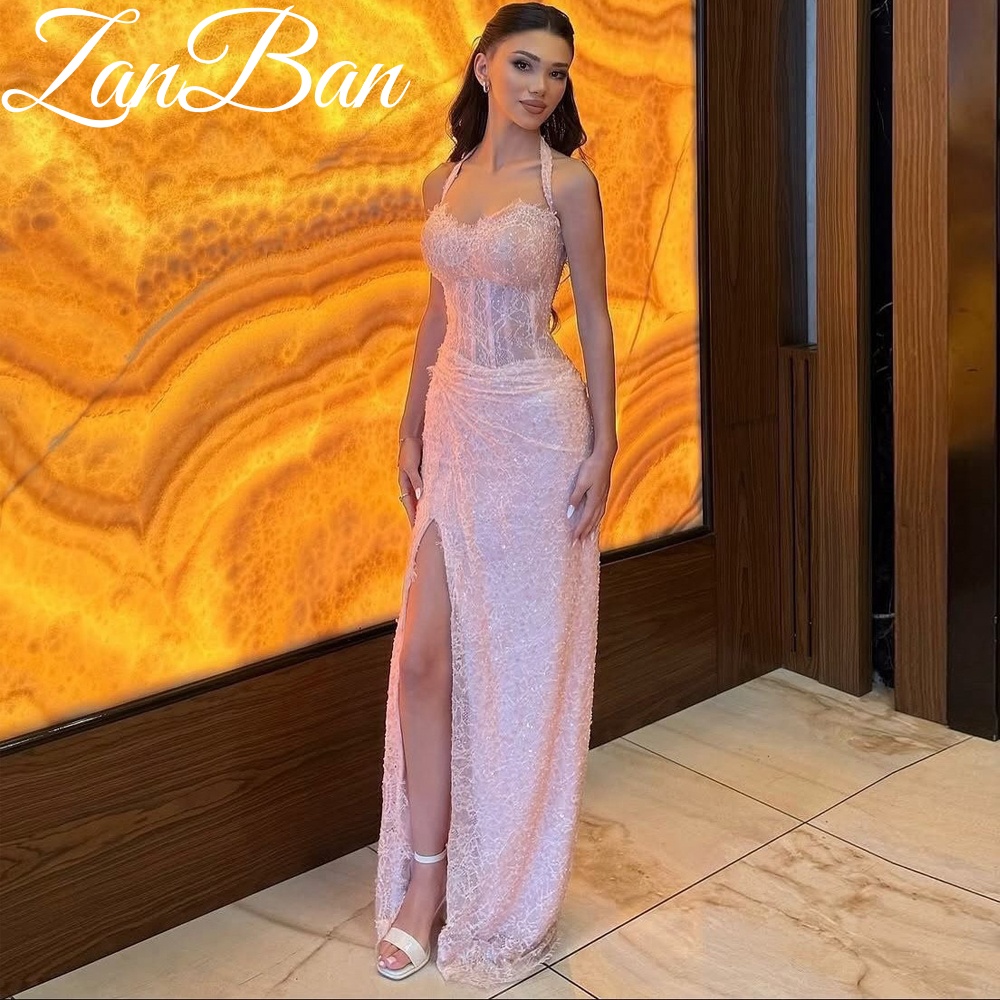 ZanBan Customized Elegant Evening Dress 2026 Halter Prom Gowns Sequins Special Occasion Luxurious Dresses فساتين سهرة
