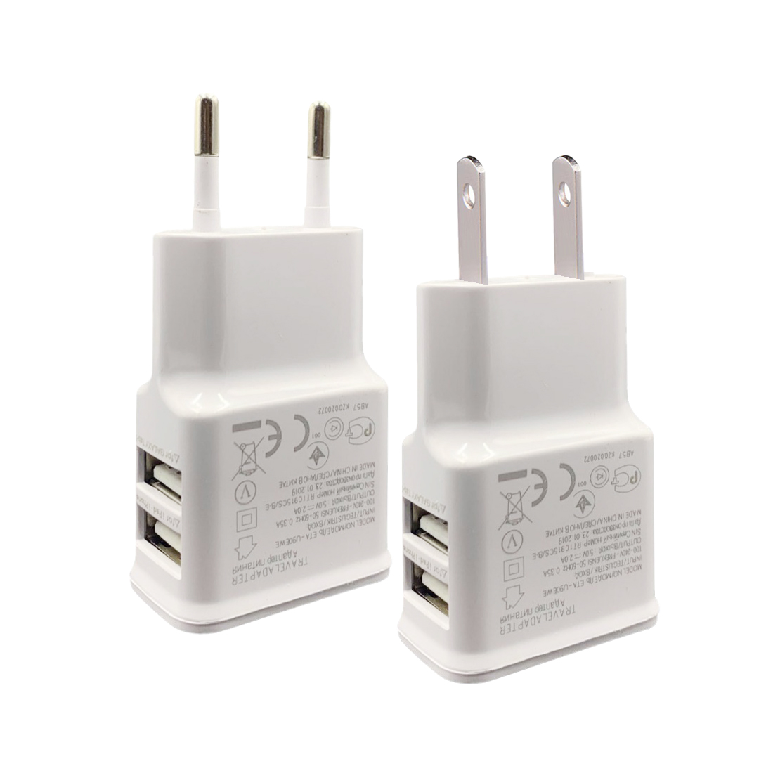 5V 2A 10W USB 電源アダプター LED ストリップ ライト EU US プラグ ホワイト 2ピン 入力 AC100-240V 2 パック