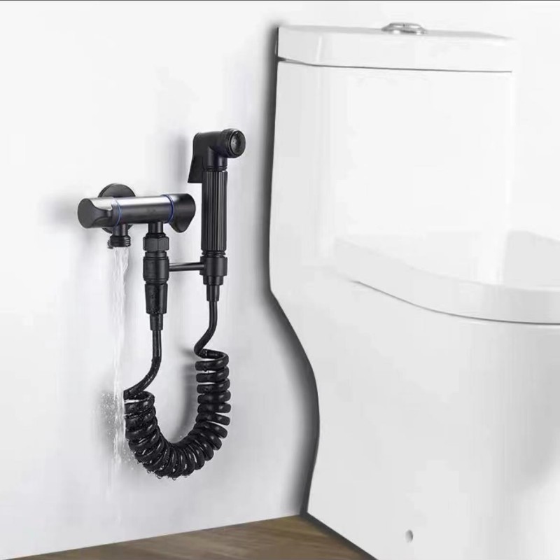 ブラック/シルバー ビデ スプレーガン真鍮バスルームアダプターバルブトイレビデスプレークリーンキットバスルームアクセサリーシャントバルブ Shattaf