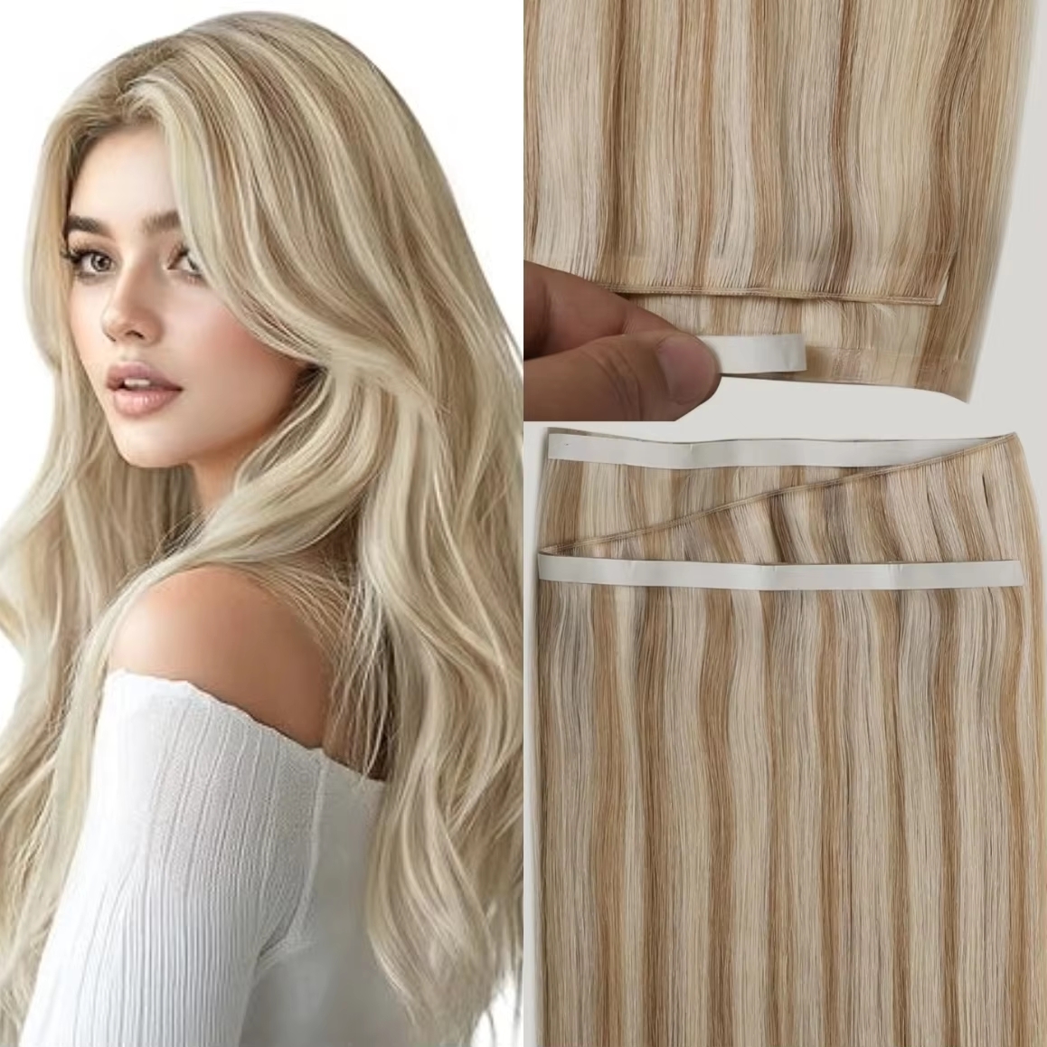 [新] フルシャイン 50 グラムワンピース目に見えない天才ヘアエクステンションテープイン本物の人毛レミースキン横糸太い端女性のための
