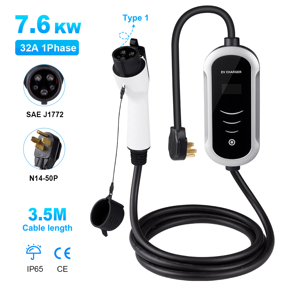 ポータブル充電器タイプ 1 3.8KW 7.6KW EV 充電器調節可能な WallBox 現在の車の急速充電器充電ケーブルテスラ AC アダプタ
