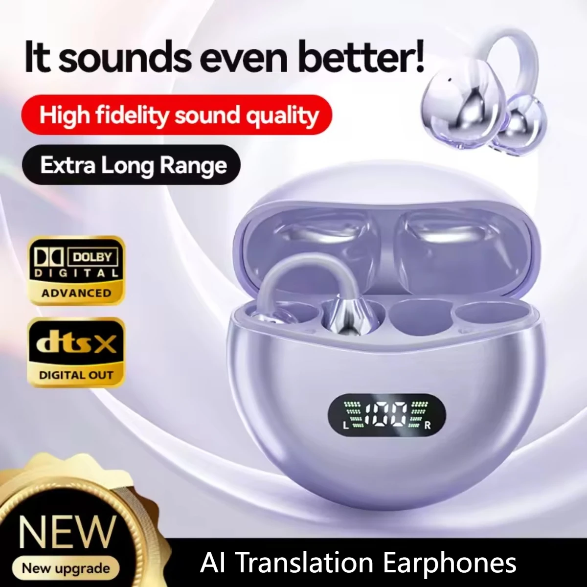 M79 AI 翻訳ヘッドフォン骨伝導 HIFI Bluetooth 5.4 イヤフォンクリップオン耳デジタルディスプレイ防水スポーツヘッドセット