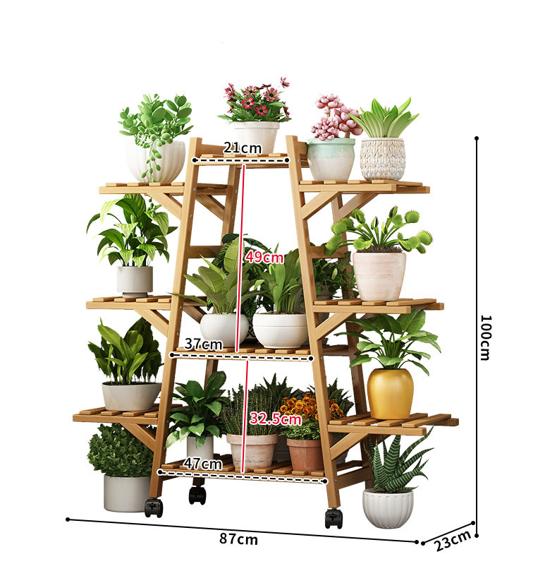 多層ローリング竹植物スタンド肥厚植木鉢棚屋内屋外植物ディスプレイスタンドリビングルームバルコニーパティオ用