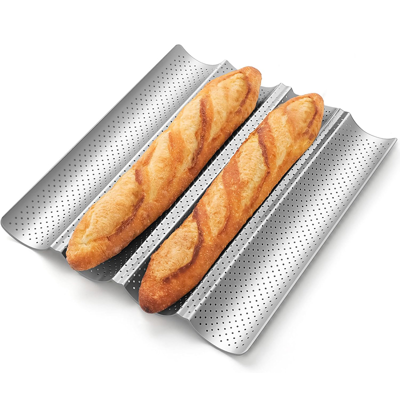 ノンスティック穴あきフランスパンベーキングパン炭素鋼バゲットパンパンオーブンベーキングバゲットベーカリートレイサワードウ用
