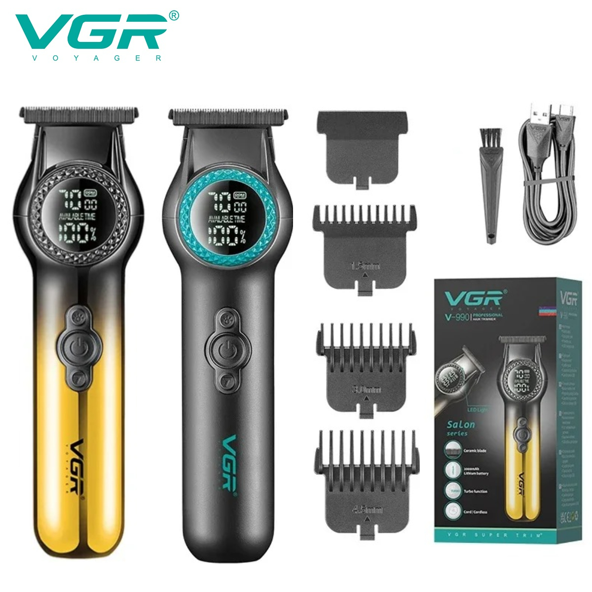 VGR ヘアトリマープロフェッショナルトリマー 8000 RPM ヘアカットマシン電気理髪バリカン LED コードレスバリカン男性用 V-990