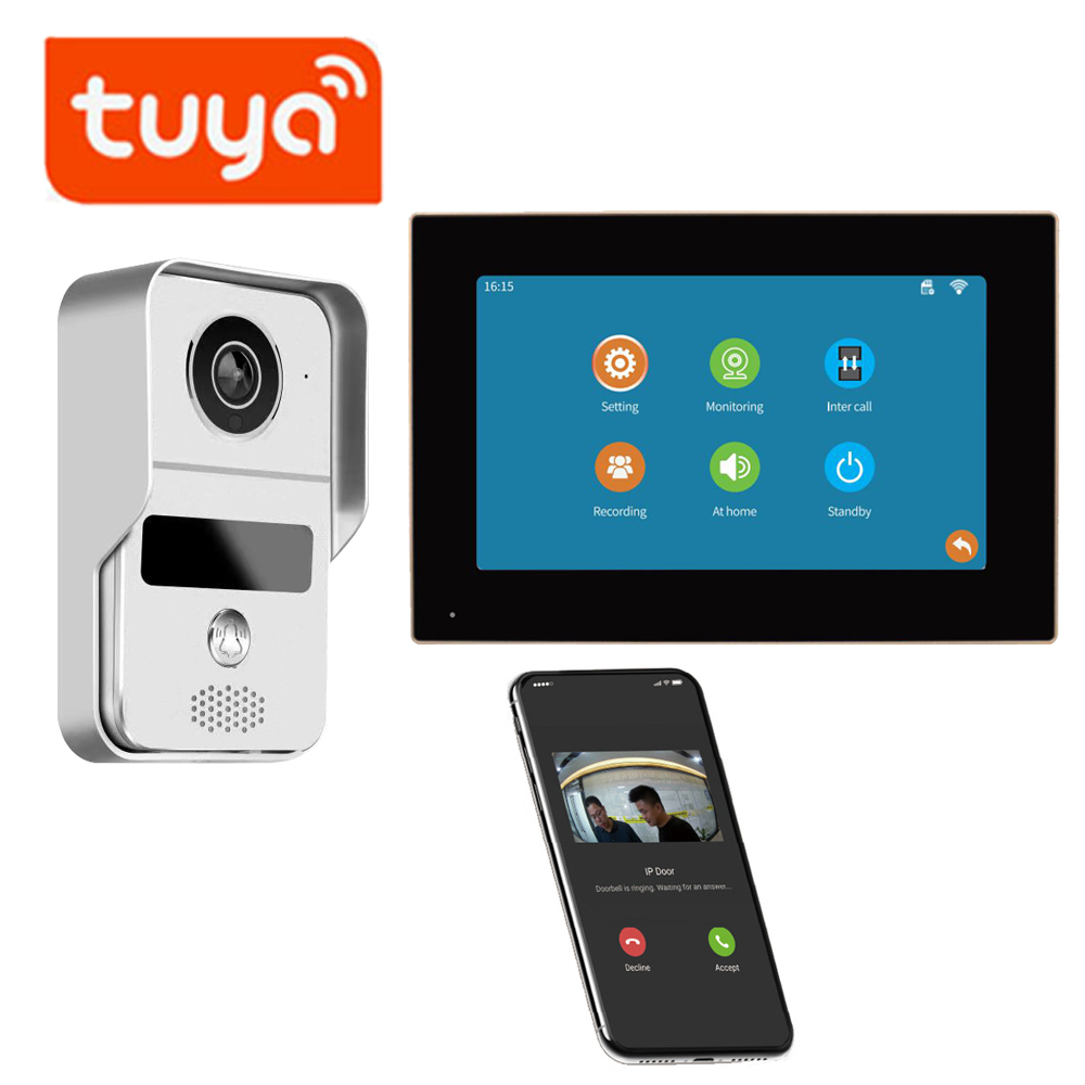 WiFi TUYA スマートアプリ 7 インチ 1080P ホームインターホンキットワイヤレスビデオドア電話有線ドアベルヴィラフラット RFID アクセス制御