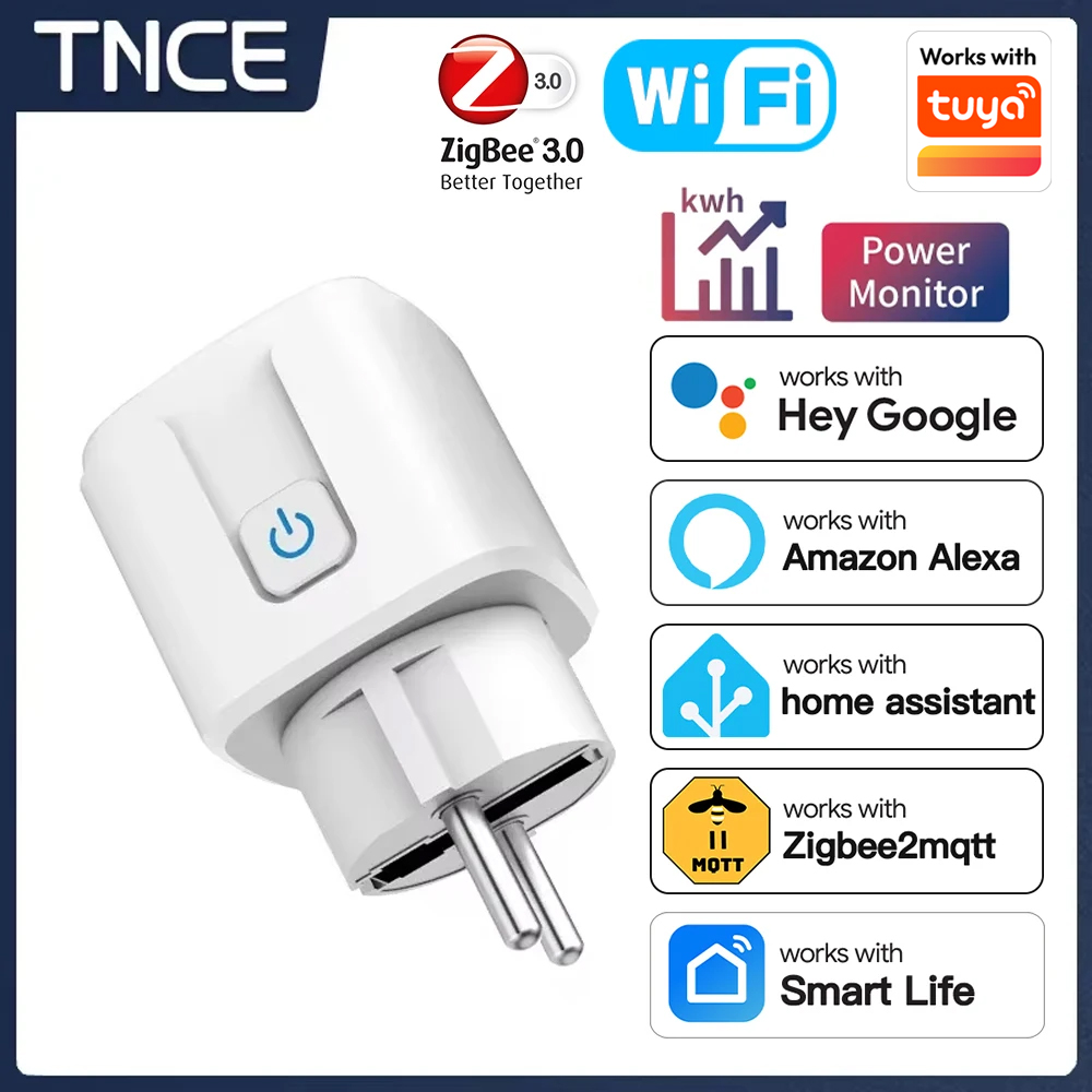 TNCE TUYA スマートプラグ WiFi または Zigbee3.0 ソケット EU 16A/20A パワーモニタータイミング機能音声制御 Alexa Google ホームと連携