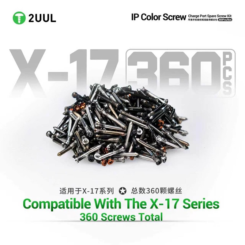 2UUL IP カラーネジキット 360 個ペンタローブネジスペアパーツ iPhone X XS XR 11 12 13 14 15 16 17 充電修理に対応