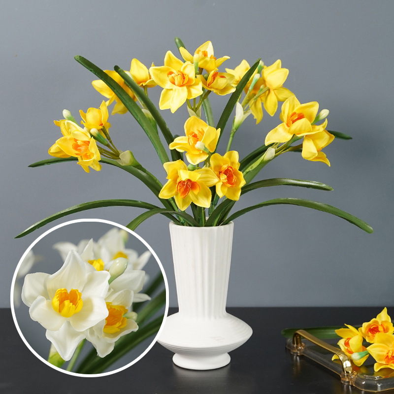 北欧模擬水仙ホームリビングルームクリエイティブ DIY 装飾白黄色高模擬水仙の花アレンジメント