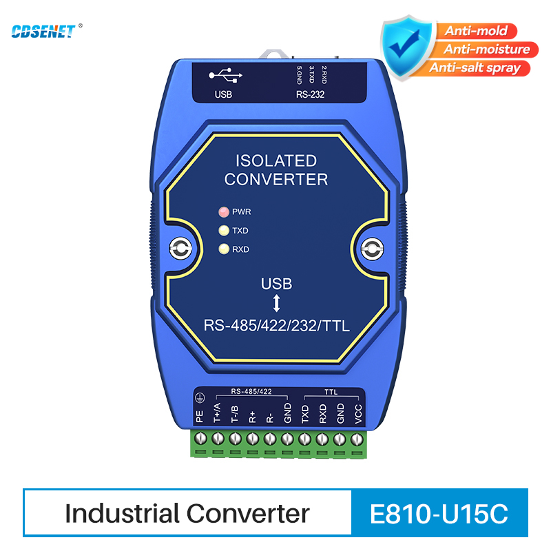 USB から RS485 RS422 RS232 TTL 産業用コンバータ CDSENET E810-U15C CH340 電源信号絶縁 Type-C 3.5V/5V TTL