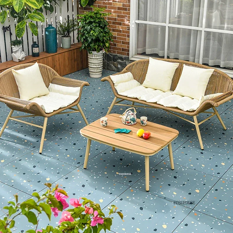 高級デザイナー屋外ガーデン家具セット日焼け止めパティオ家具屋外セットレジャー屋外家具ソファバックチェア D