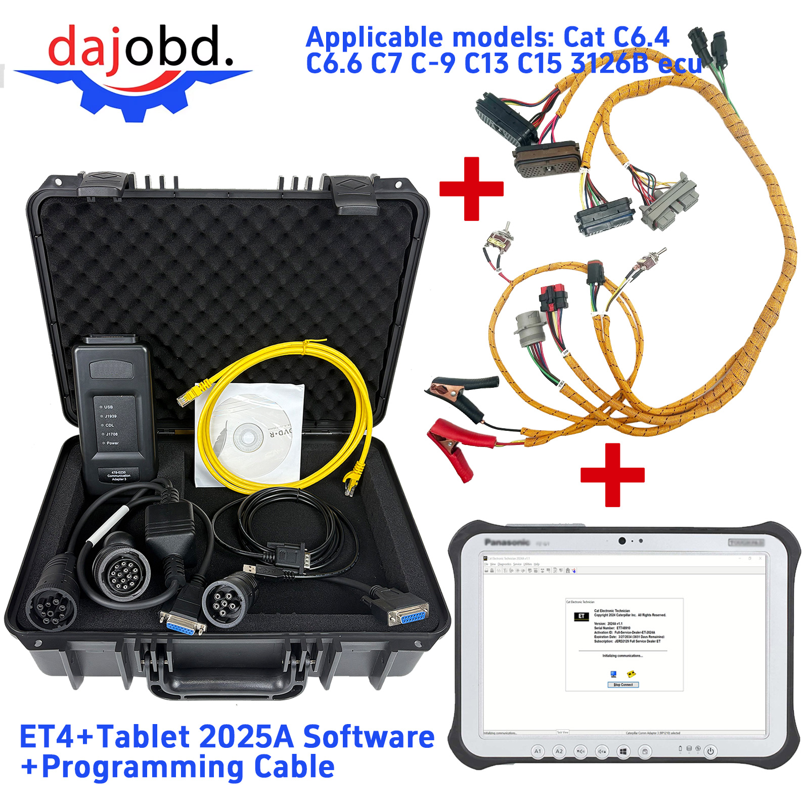 CAT ET4 大型トラック掘削機診断ツール、キャタピラー用タブレット/ラップトップ 2025A ソフトウェア イーサネット プログラミング ケーブル付き