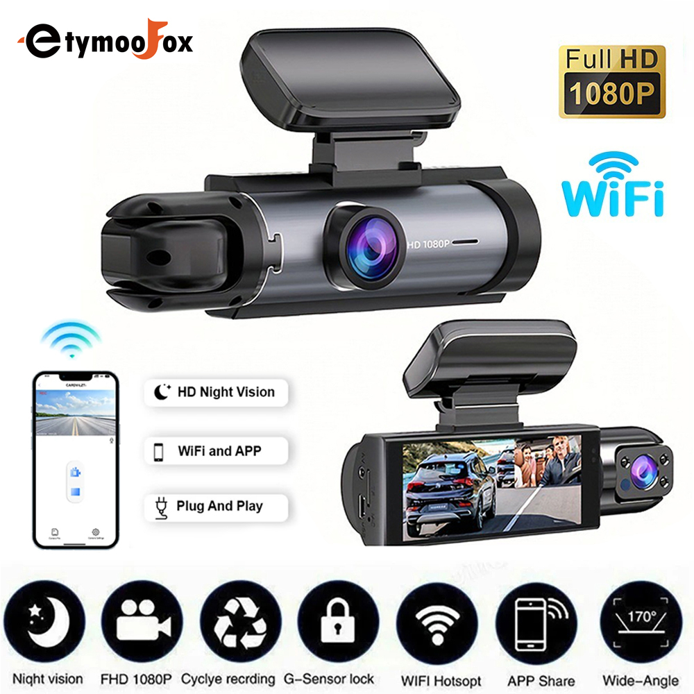 車用ダッシュカム 1080P 車 DVR ビデオレコーダー デュアル車カメラ フロント インサイドビュー カメラ ループ録画 WiFi モニター ダッシュカム