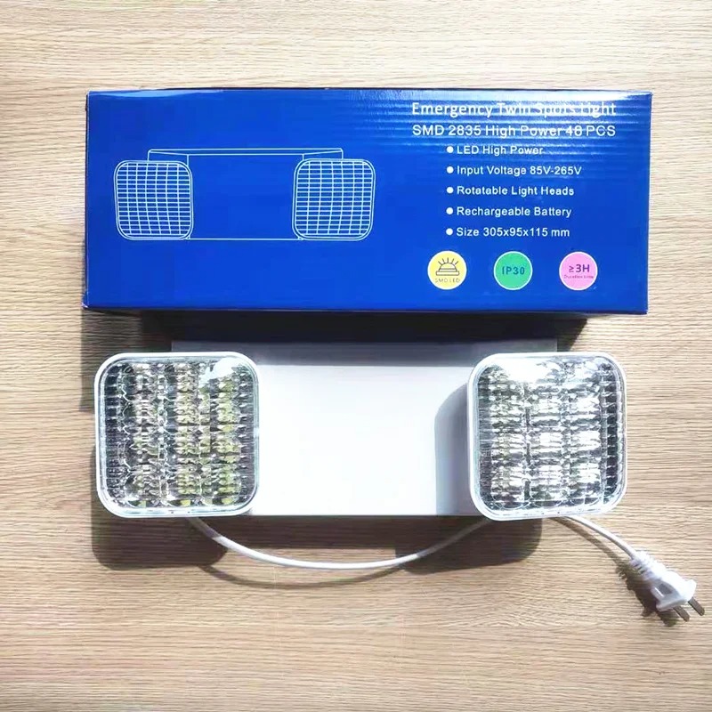 LED デュアルヘッド非常灯 消防認証非常照明 調整可能な光角度 大容量リチウム Bat0。 85-265V