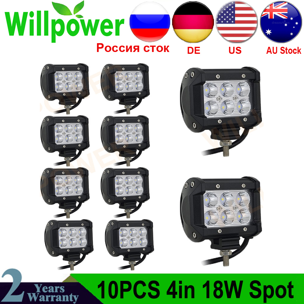 10 個 4 インチ 18 ワット LED ドライビングライト 18 ワット LED ライトバースポットフラッド 12v 24v LED ワークライトバー 4x4 uaz niva 4x4