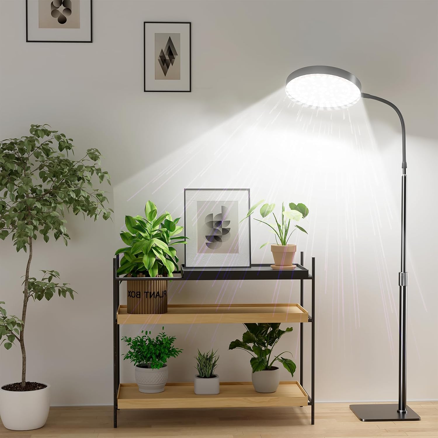 植物用成長ライト フルスペクトルフロア植物成長ランプ 大型植物 自動オン/オフタイマー 5段階調光可能 高さ調節可能