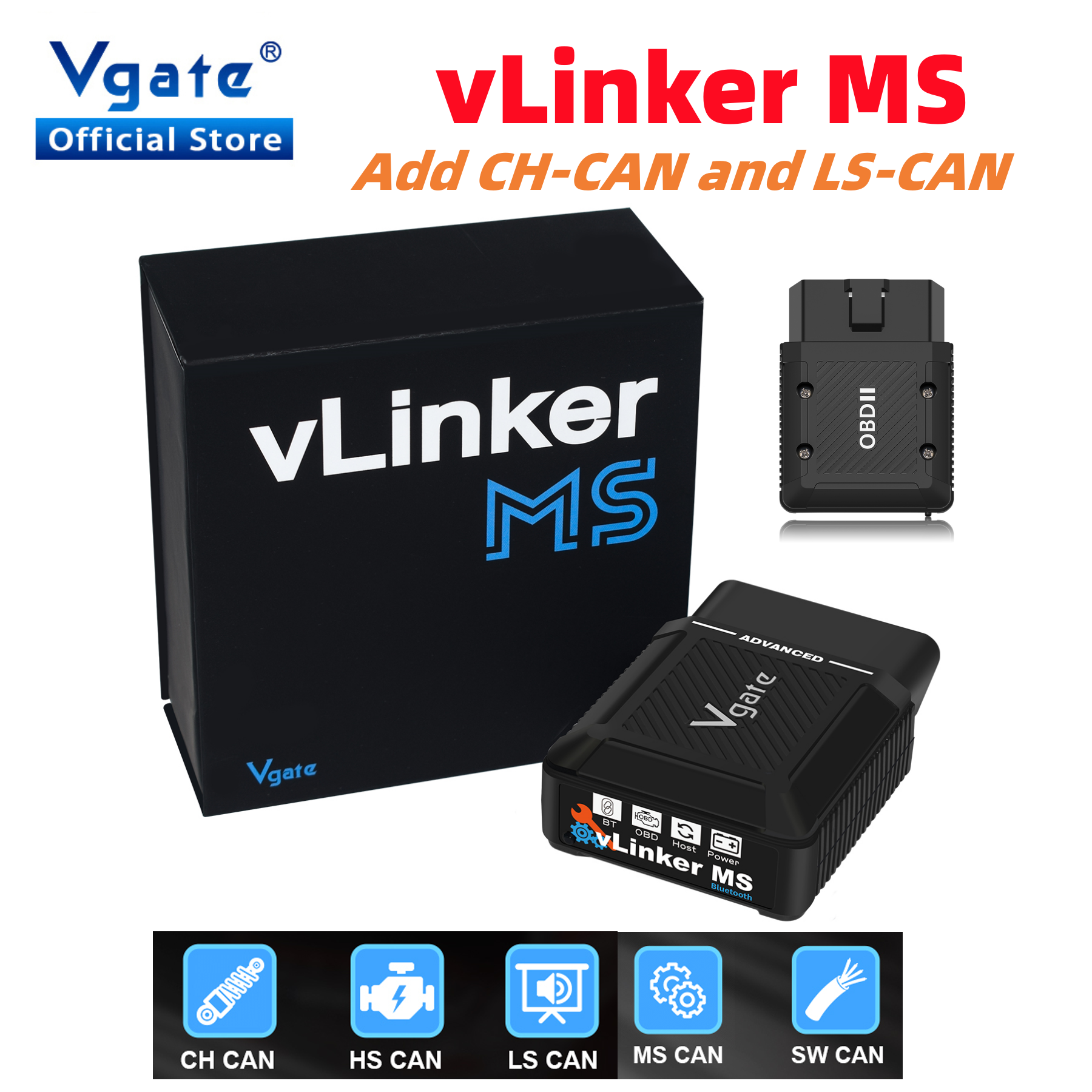 Vgate vLinker MS アップグレード ELM327 Bluetooth サポート iOS/PC/Android カースキャナー OBD 自動診断ツール OBD 2 スキャン PK ELM 327 V1 5