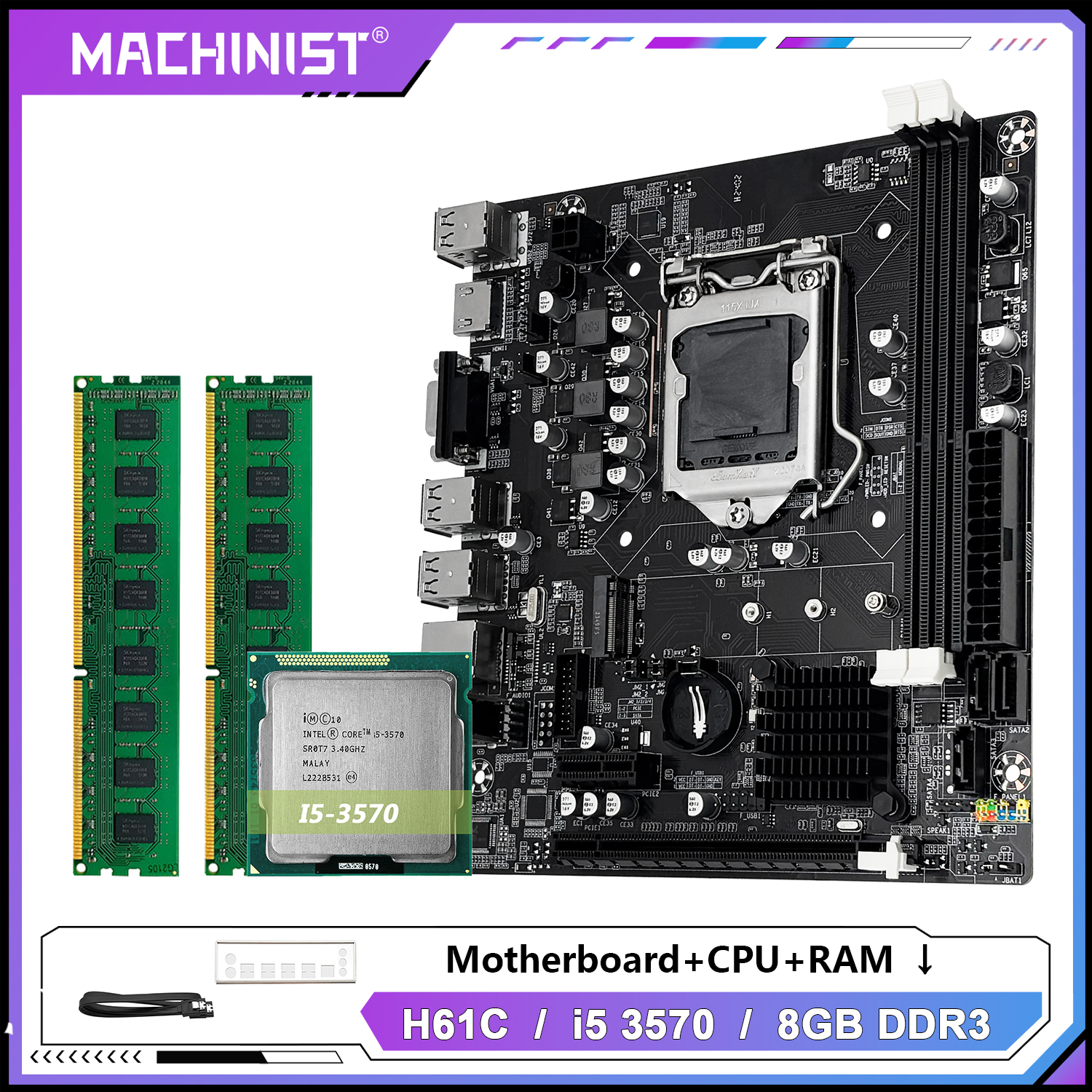 MACHINIST H61 マザーボード Intel Core i5 3570 CPU LGA 1155 プロセッサおよび DDR3 8GB(2*4GB) RAM メモリ (オプションのコンボ)