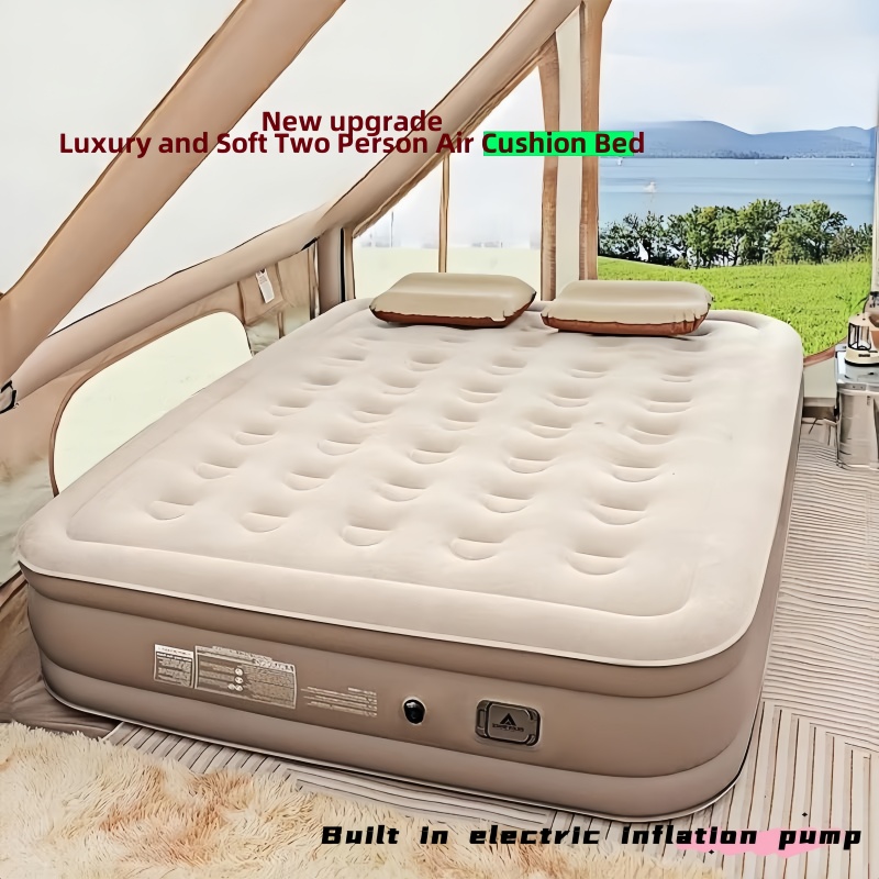 二人用自動インフレータブルマットレスインフレータブルソファベッド、内蔵USB充電ポンプポータブル屋外キャンプマットレス