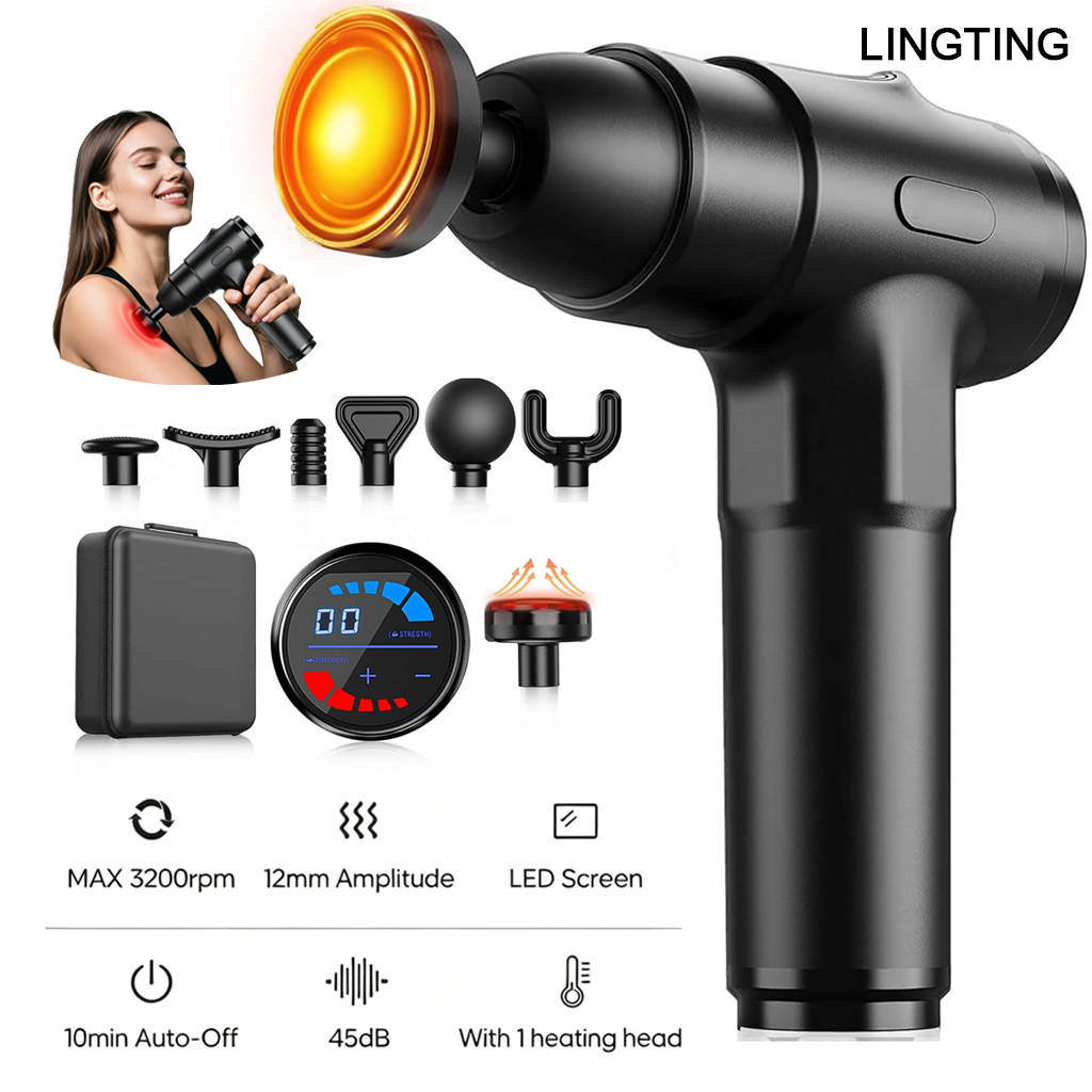 LINGTENG 加熱マッサージガン ディープティシューマッサージガン 背中と首のマッサージ器 筋パーカッションマッサージャー 静音筋膜ガン 手持ちマッサージャー 7つのマッサージヘッド 収納ケース付き クリスマスG