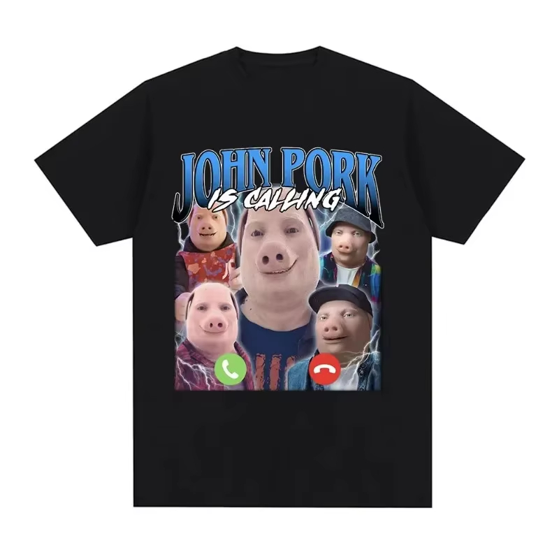 おかしいジョンポークが呼んでいる Tシャツユーモア豚ミームデザイングラフィック Tシャツファッションヒップホップショート原宿特大 tシャツ