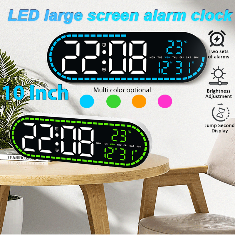 デジタル LED 壁掛け時計 2 セットのアラーム温度日​​付週表示タイミング機能電子時計寝室の装飾