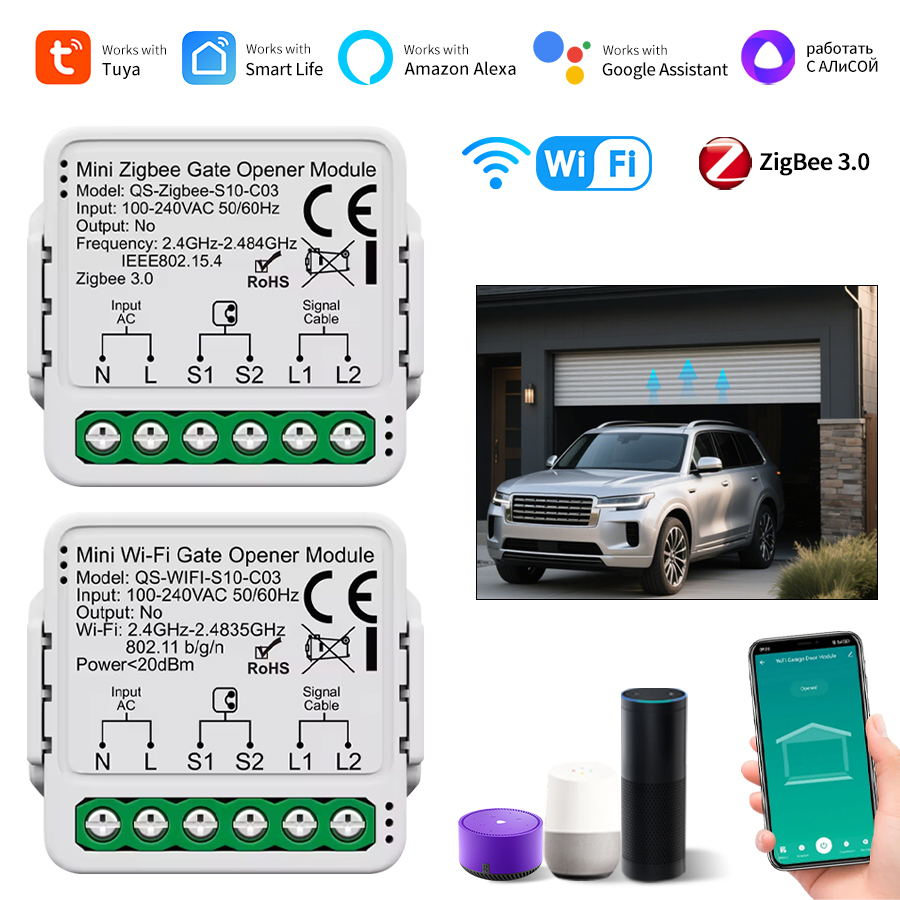 Tuya WiFi Zigbee ガレージドアオープナーコントローラーゲートオープナーモジュールスマートライフアプリリモート Alexa Google ホームアリス音声制御