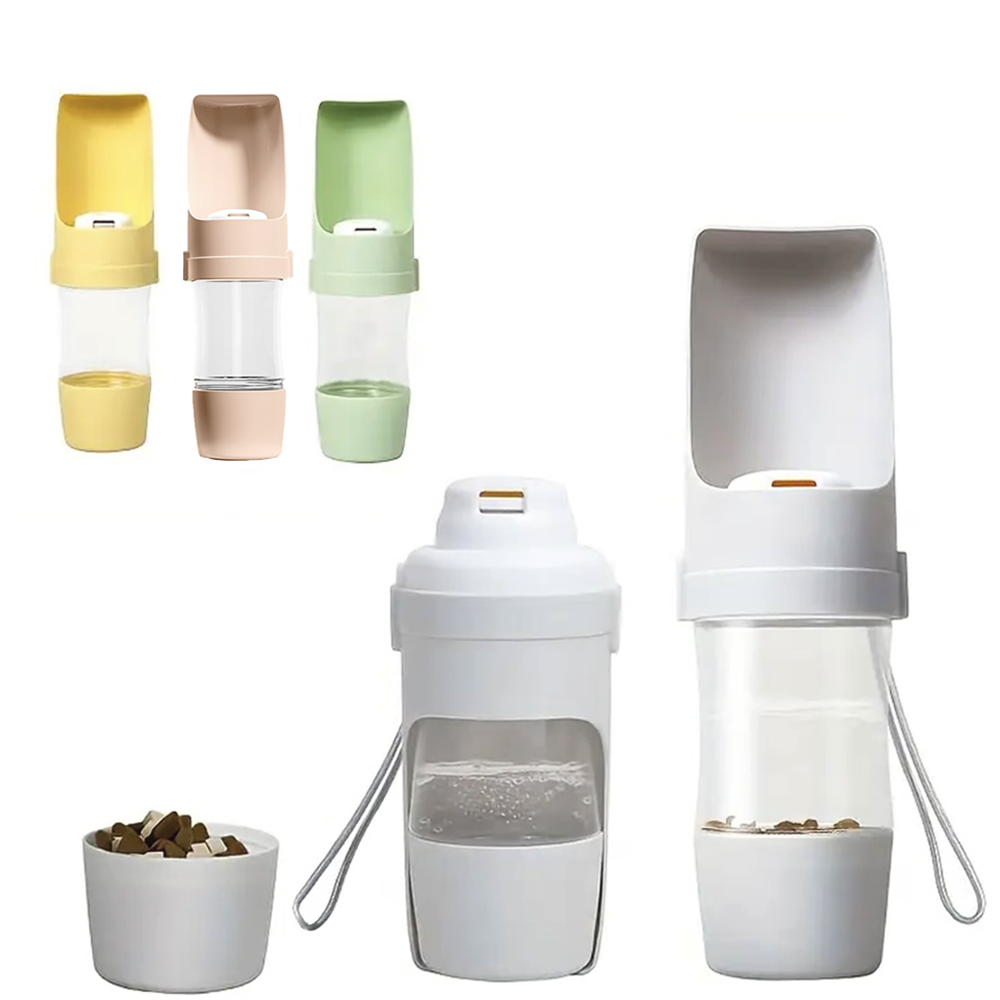 ペット旅行用ウォーターボトル ポータブル 食品容器付き 折りたたみ式 2in1 ペット アウトドア ボウル 子犬 犬 猫 旅行 飲料用フードフィーダー
