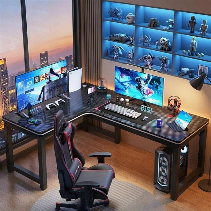 L 字型コーナーデスクコンピュータテーブルゲームデスクダブルワークステーションモダンな寝室オフィス E スポーツテーブル省スペース家具