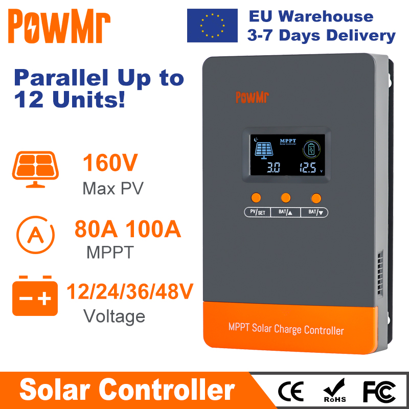 PowMr MPPT 100A 80A ソーラー充電コントローラソーラーパネルレギュレータ 12V 24V 36V 48V パラレルアップ 12 ユニット鉛リチウム電池用