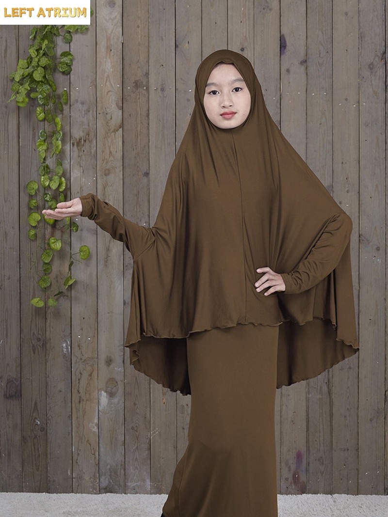 アバヤカフタンイスラム服イスラム教徒の祈りの衣服ドレスアラブ中東祈りヒジャブティーンガールシンプルなツーピーススーツ子供