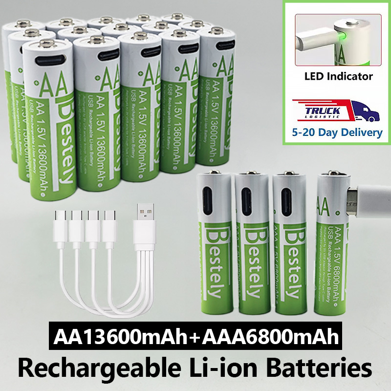 充電式 1.5 ボルト リチウムイオン電池 AA LR6 13600mAh