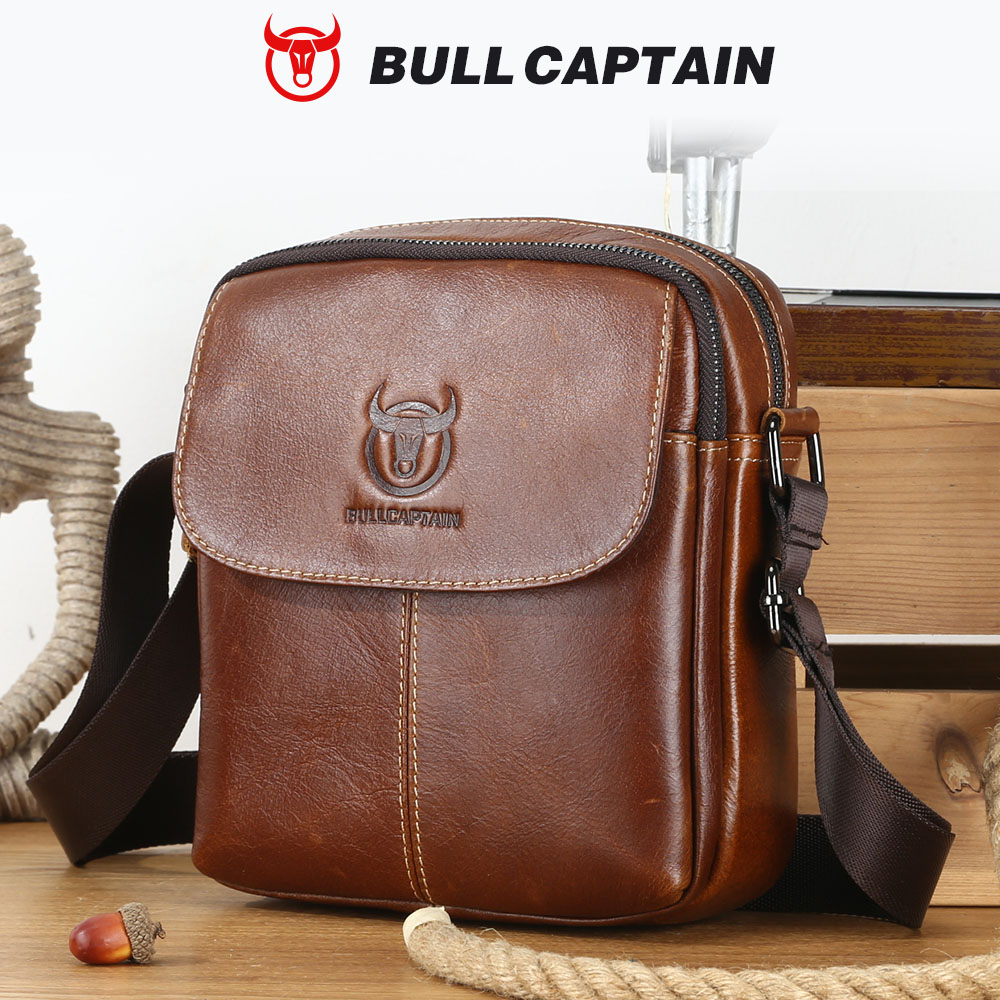 BULLCAPTAIN レザーメンズメッセンジャーバッグビジネスショルダーバッグ 7.9 インチ Ipad Mini 高品質男性クロスボディバッグに適しています