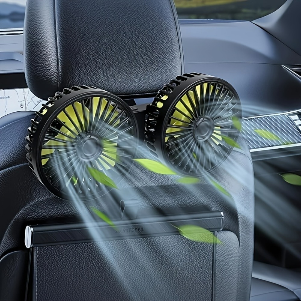 車用ファン 車用小型エアコン 双頭リアUSBインターフェース 電子ファン 強風 360度回転