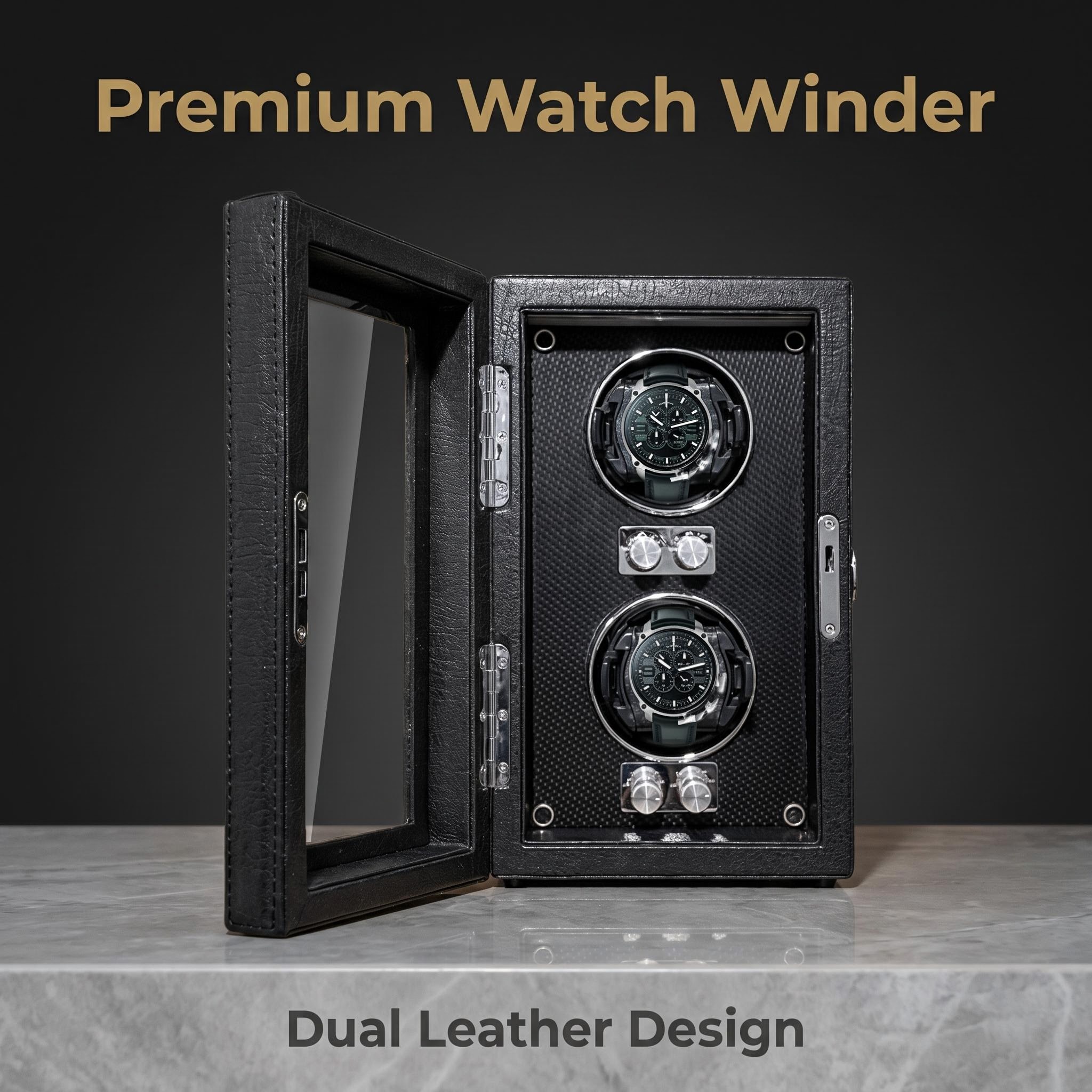 Premium Leather 2 Slots Watch Winder Quiet Mabuchi Motor Lockable Door Automatic Watch Rotator for Collectors