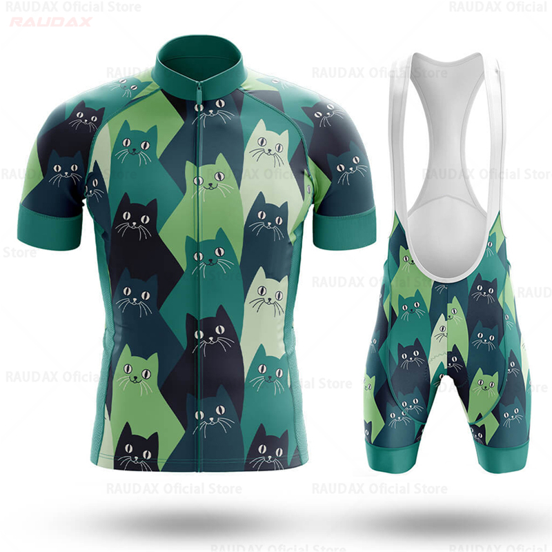 新しい猫パターンサイクリング服 2024 夏抗 UV サイクリングジャージセットマウンテンバイクスポーツ通気性半袖サイクリングセット
