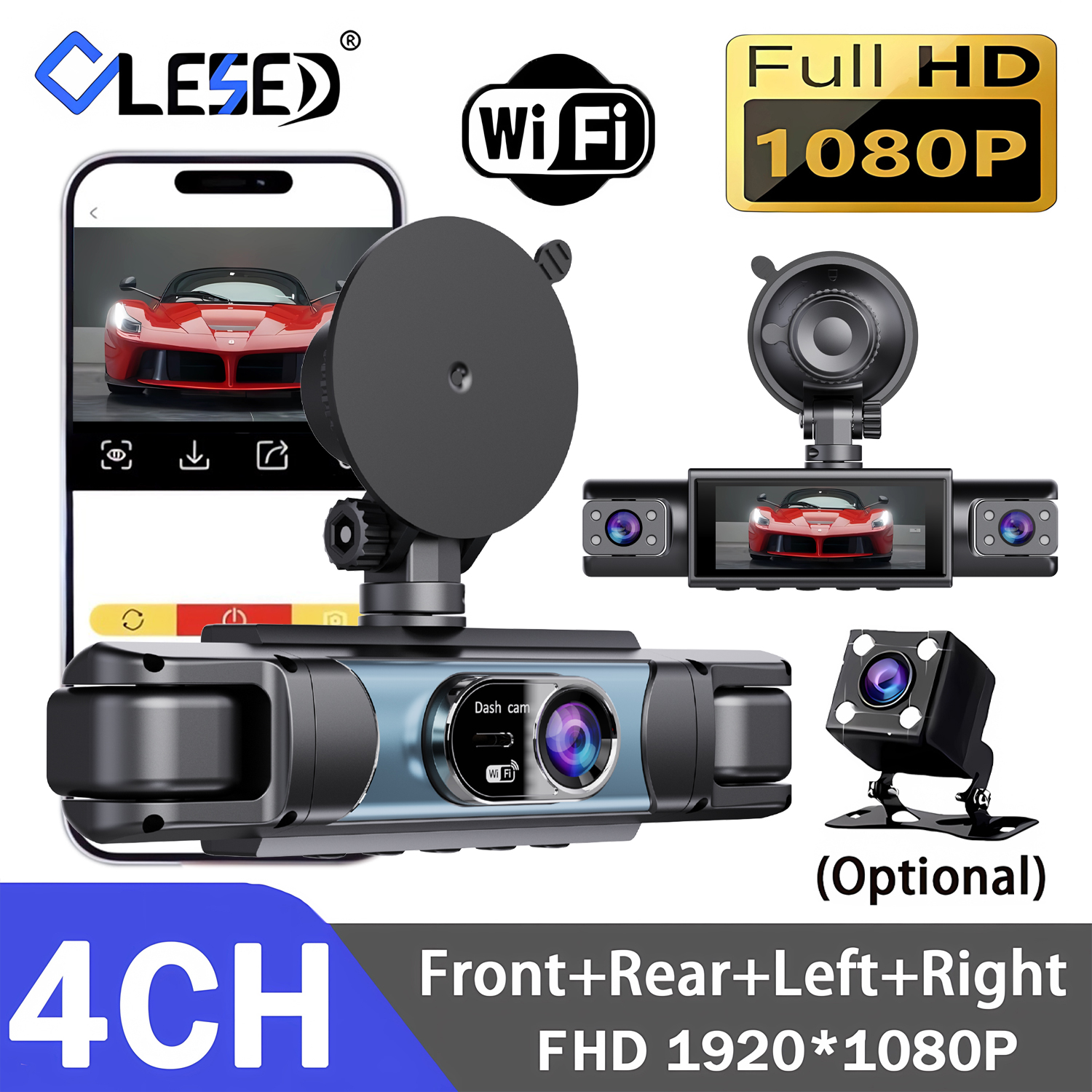 WIFI 4 チャンネル車 DVR ダッシュカム 4 カメラ付きフル HD 1080P ビデオレコーダーナイトビジョンブラックボックスキャビンカメラ 24 時間駐車場
