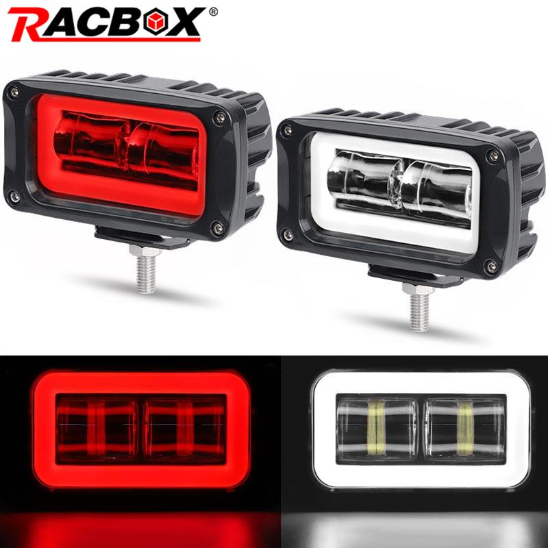 8D 4 インチ LED ワークライト 20 ワット白赤エンジェルアイズハローヘッドライト DRL 運転フォグライト 12V 24V 車のトラックオートバイ ATV SUV
