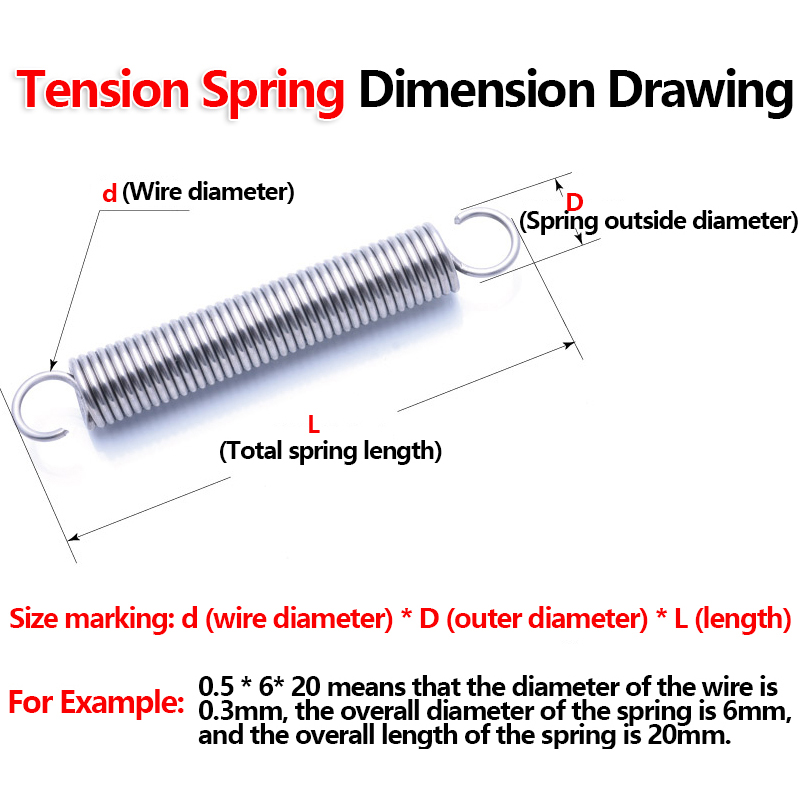 304 Stainless Steel Tension Spring 1.5/2.0mm Wire Dia Extension Spiral Spring Pullback Draught Spring