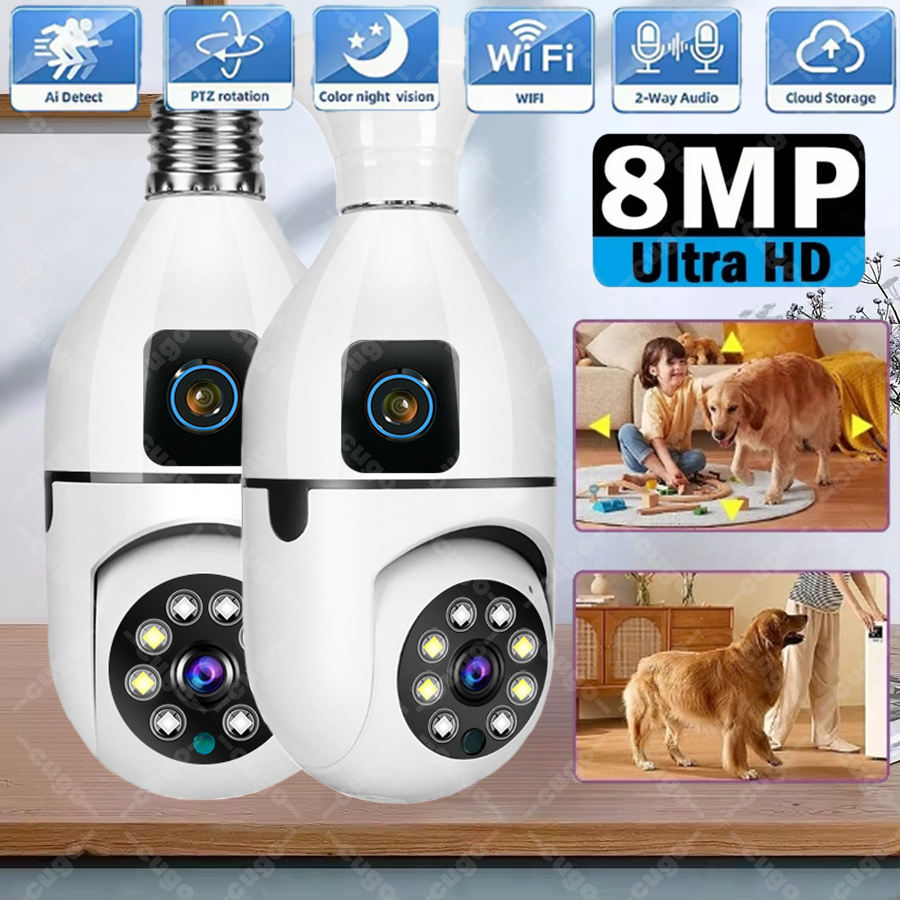 WiFi IP カメラ E27 電球カム 8MP ワイヤレスベビーモニター AI 追跡セキュリティビデオ監視ペットカメラ 5MP SmartLife 屋内