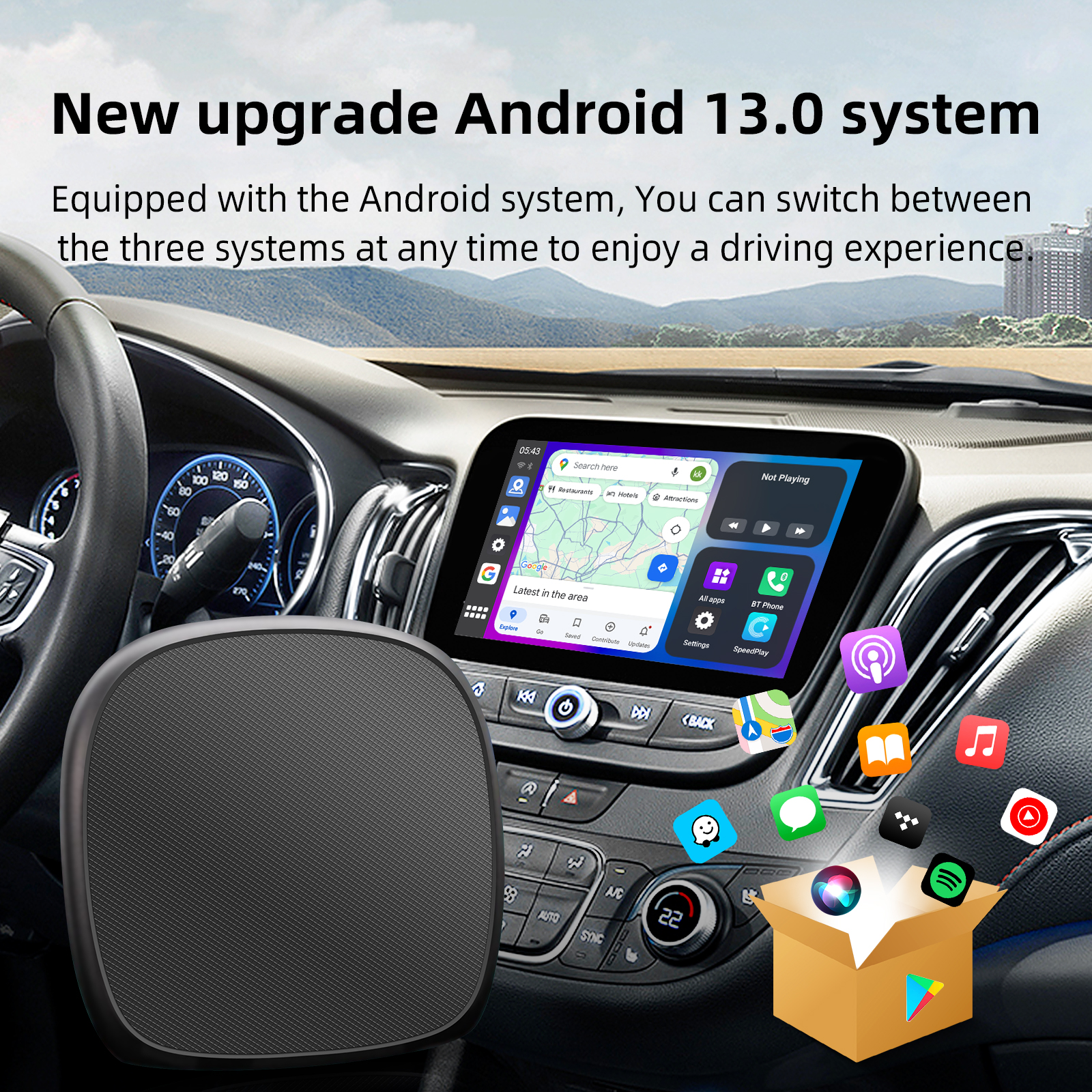 フル Android 13 CarPlay Ai ボックス CarPlay Android Auto 有線からワイヤレス Android クアルコム オクタコア Netflix Youtube サポート HDMI 出力プラグ アンド プレイ 8G 128G