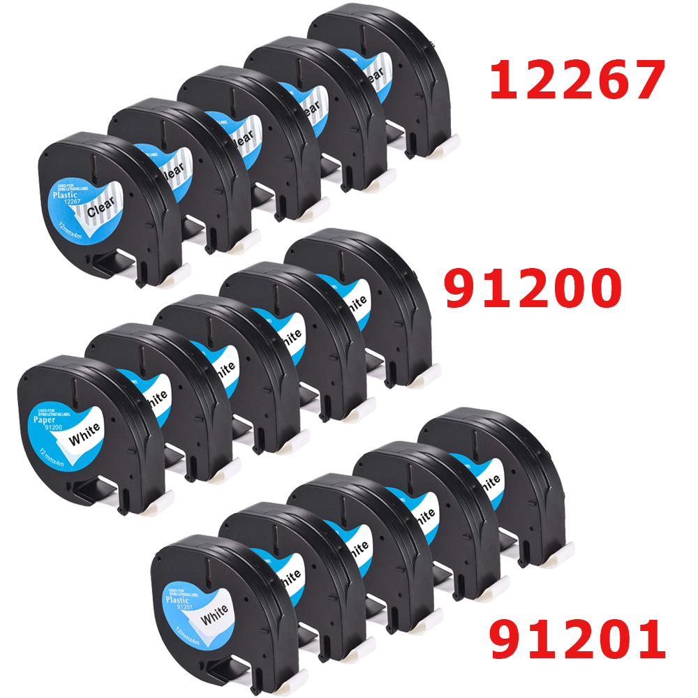 5PKS 互換性 Dymo LetraTag リフィル 91200 91201 91331 12267 12 ミリメートルプラスチック紙ラベルテープ LT-100H 1/2"