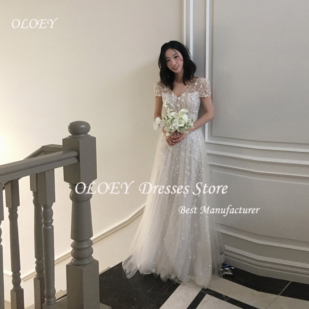 OLOEY 2025 アイボリーグリッターウェディングドレス韓国スパンコール A ラインブライダルドレス写真撮影ロングウェディングパーティードレスカスタマイズ