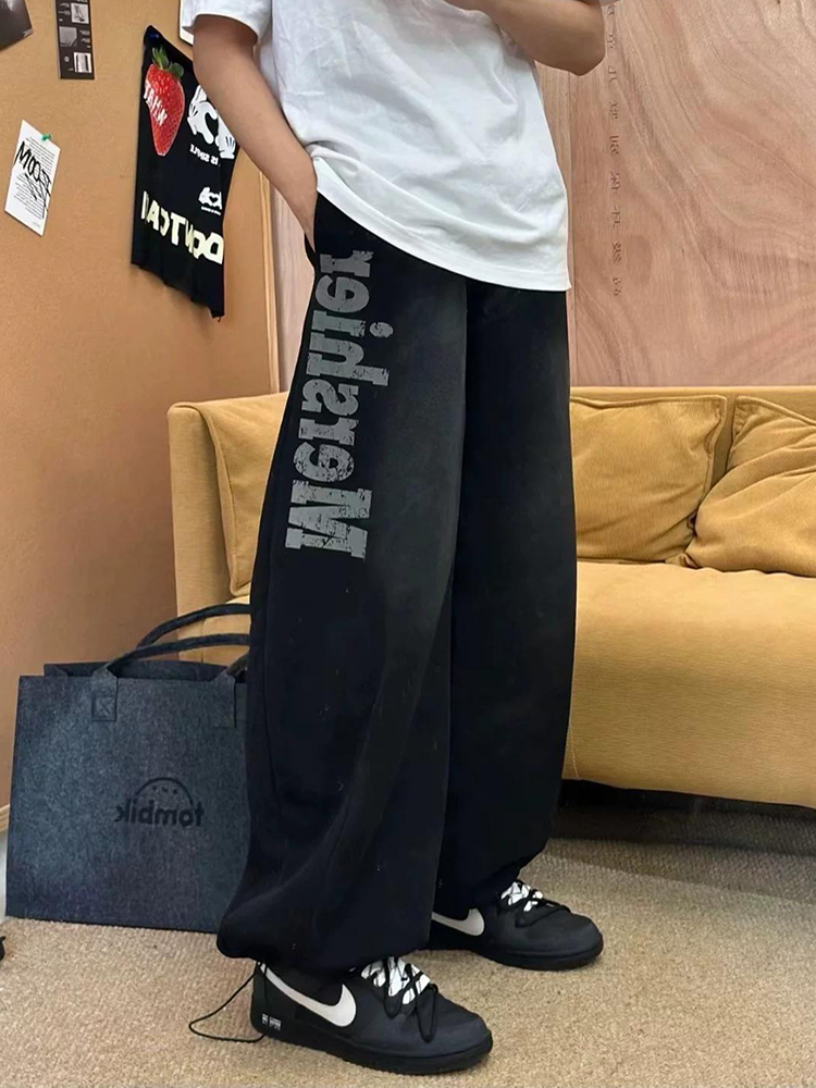 トレンディなストレートワイドレッグスウェットパンツ新 Y2K ヒップホップパンツ男性女性春秋ストリートレタープリントダンスルーズズボン