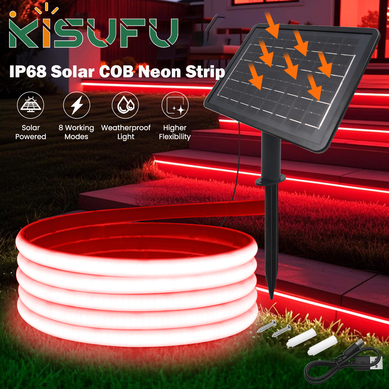 DC24V ソーラー COB ネオンストリップ IP68 防水 320Leds/M 赤/黄/青/白柔軟なリボンロープライト調光可能なリニア照明