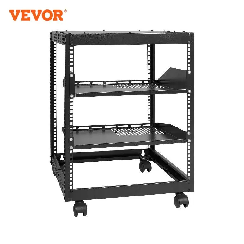 VEVOR オープンフレームサーバーラック 12U/15U/20U 床置きまたは壁掛け式、深さ調節可能、マイクロデータセンターオフィス用