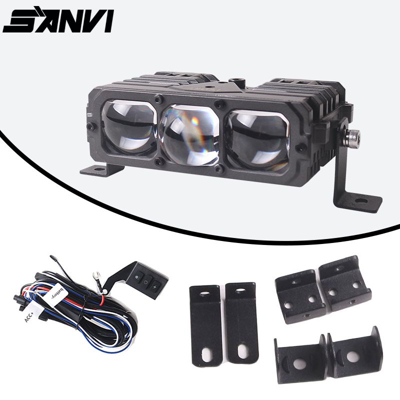 SANVI 4.5 ''Bi LED プロジェクターグリル 3 レンズライトバースポットライト車オートバイ Eexternal 補助ライト 75 ワット 5500 k SUV ATV
